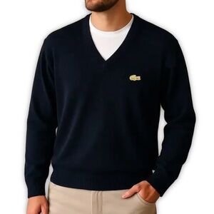 Izod Lacoste Sweater Vintage V Neck Navy XL